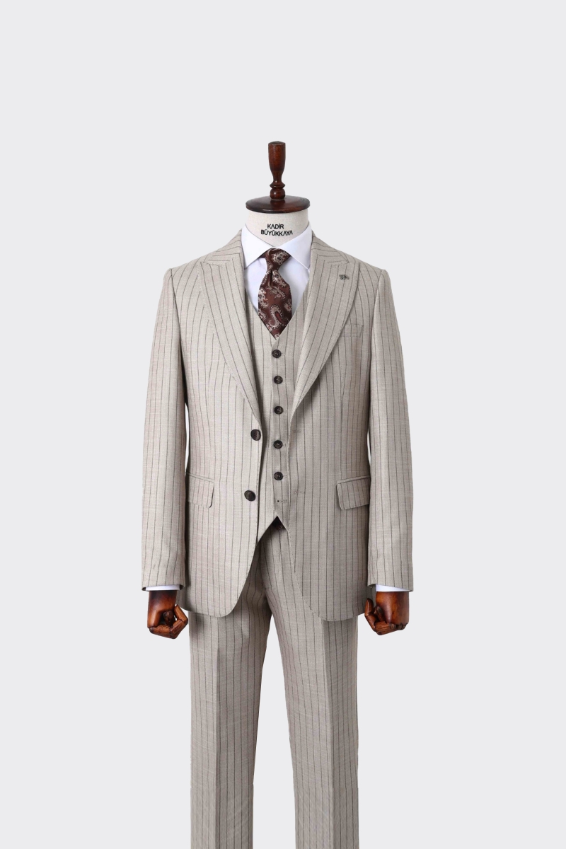 Yelekli Takım Elbise - Bej