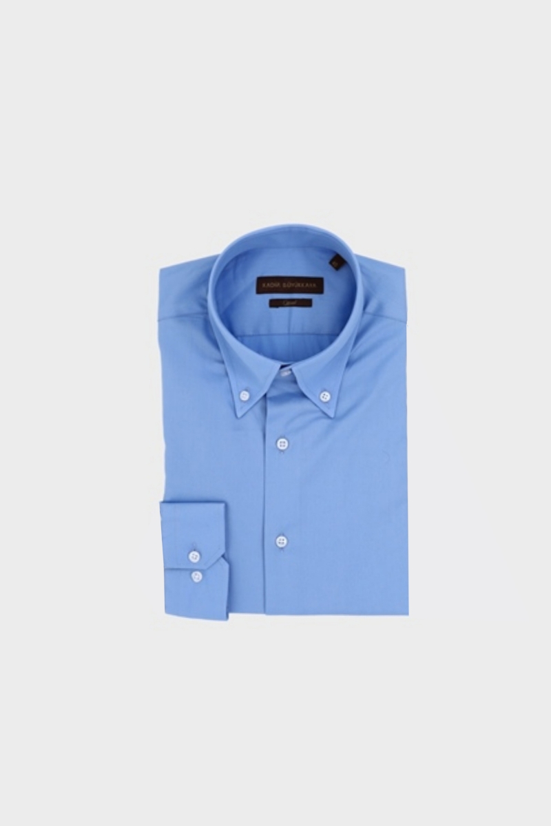Yaka Düğmeli Gömlek - Mavi