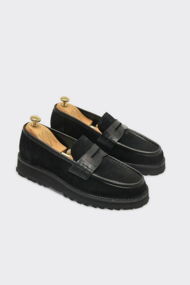 Loafer Ayakkabı - Siyah Süet Biye