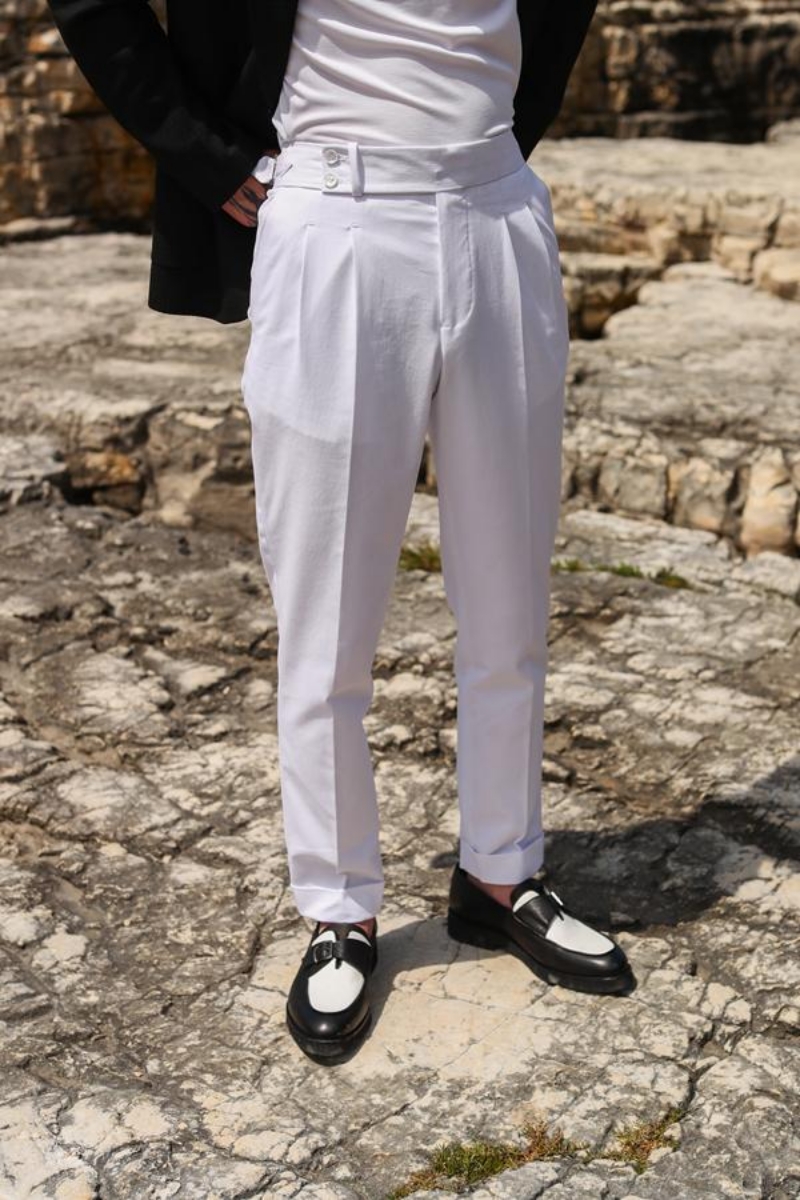 Çift Pile Pantolon - Beyaz
