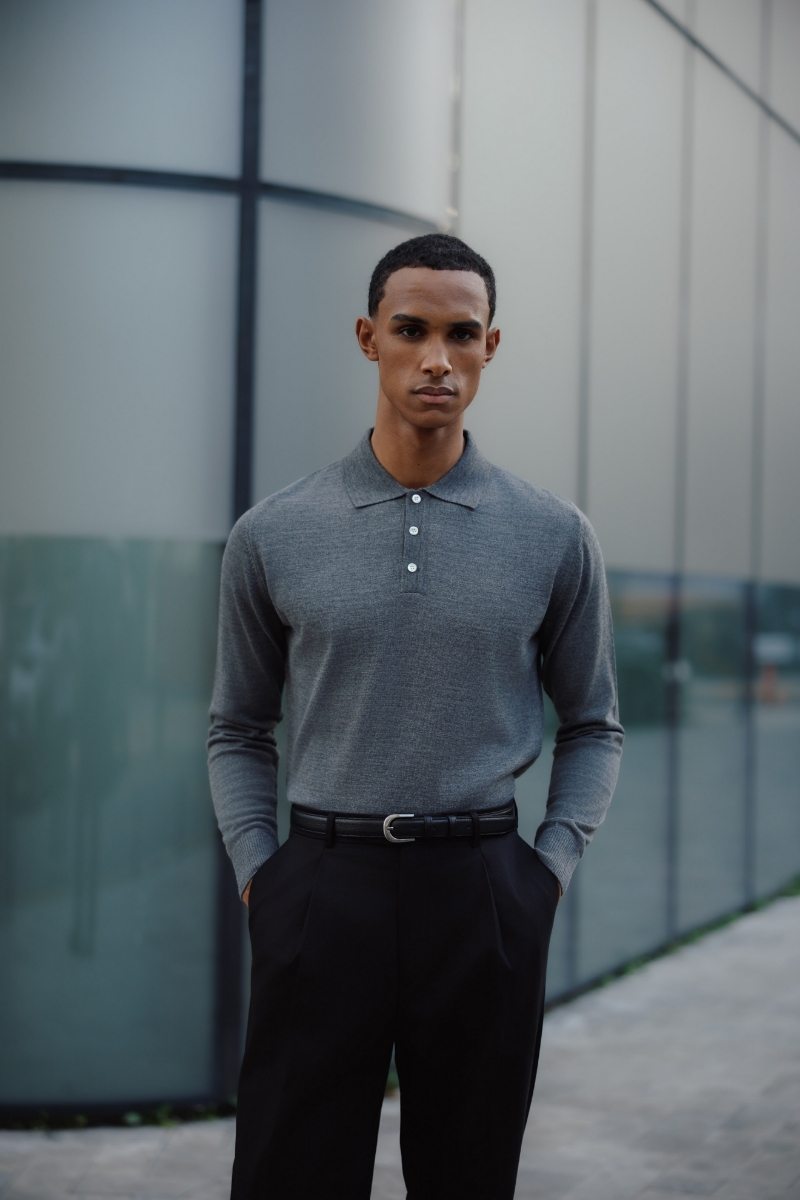 Pearl Polo Yaka Triko - Gri-melanj