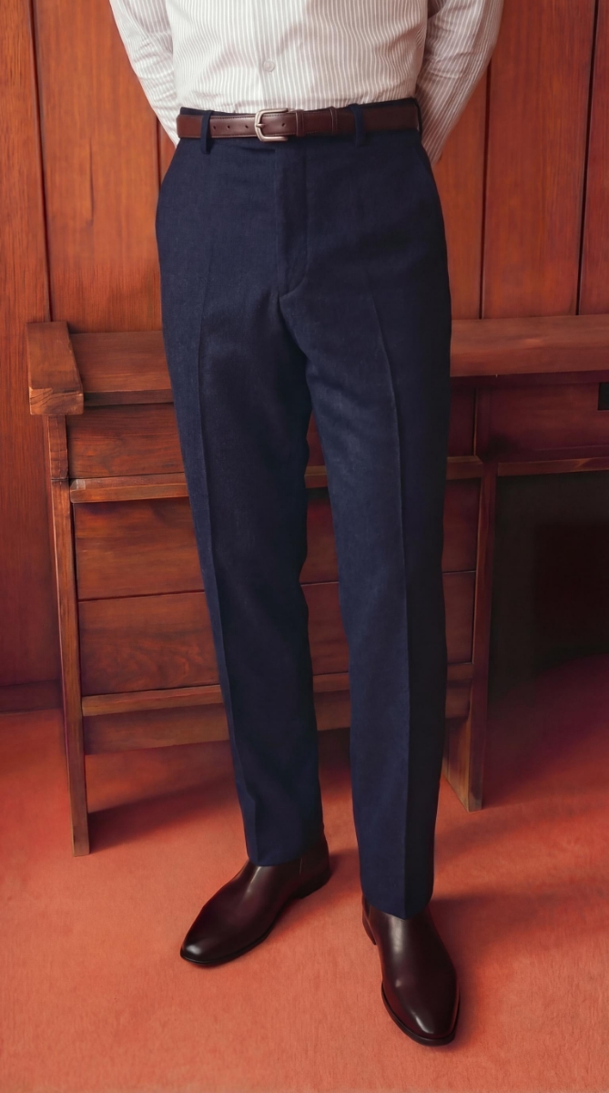 Luxe Flanel Slim Fit Pantolon - Koyu Lacivert